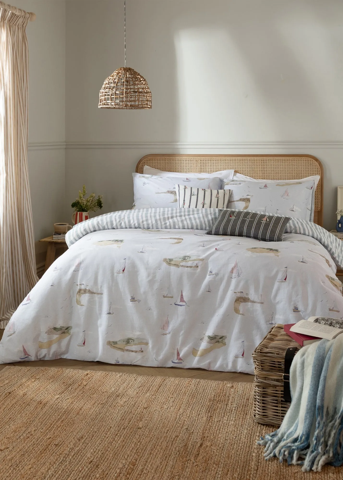 Abersoch Shore Single Reversible Duvet Cover Set - Blue, Cotton product