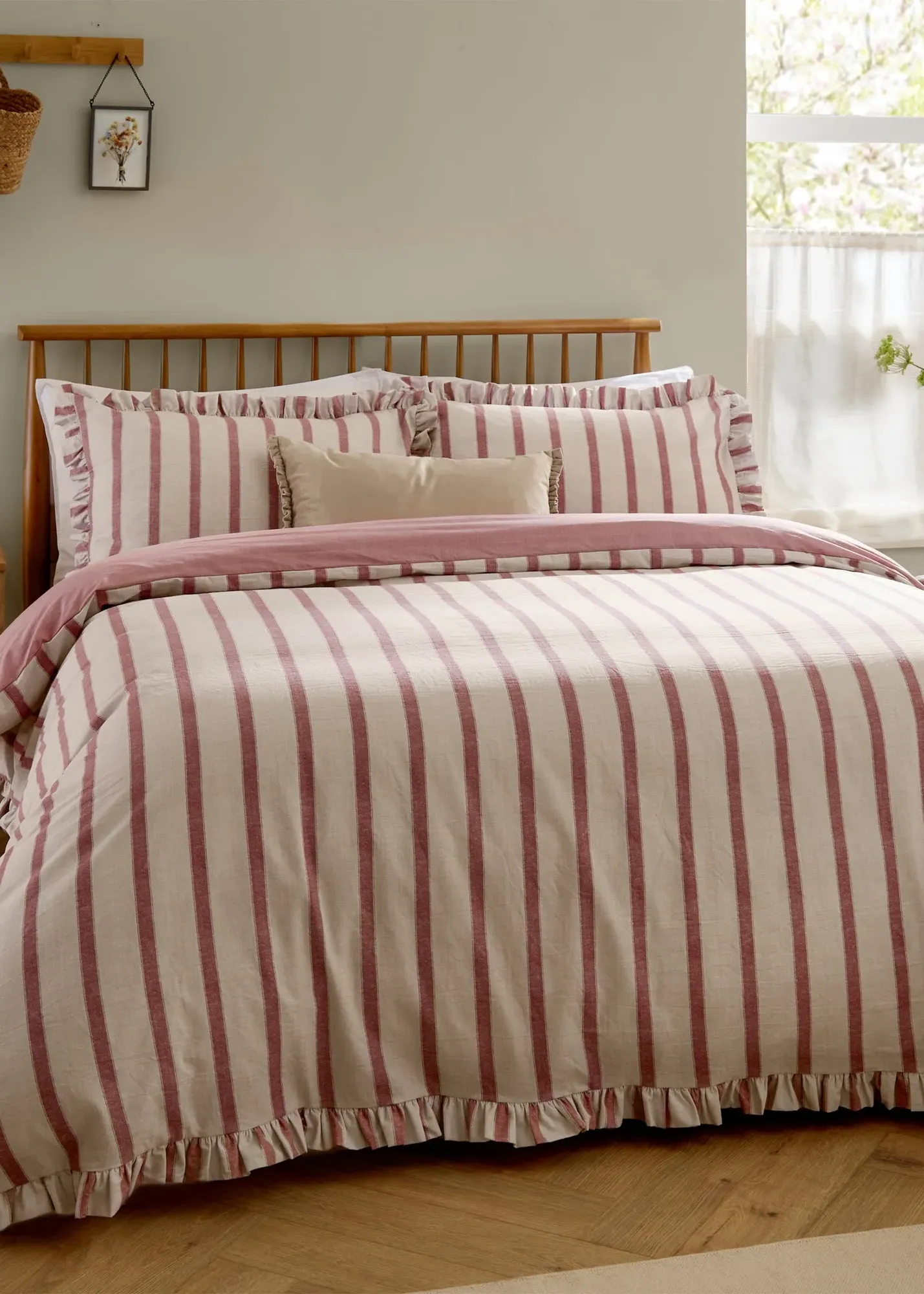 Connie Striped Ruffle Single Duvet Set - Pink, Cotton product