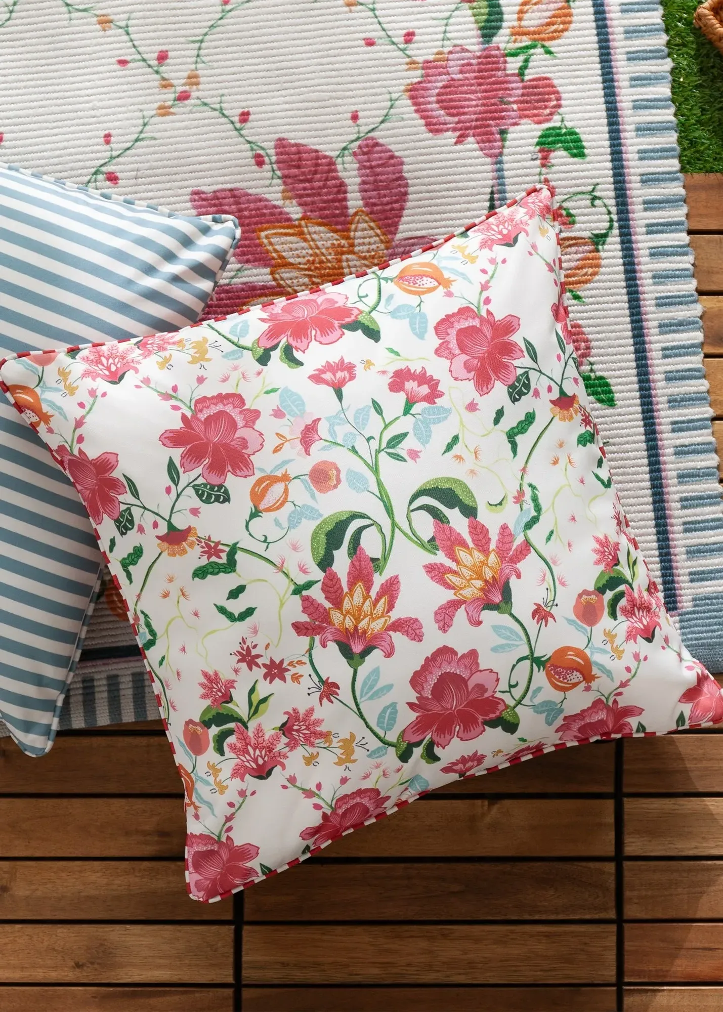 Claudia Piped Floral Outdoor Cushion - Red, Polyester product