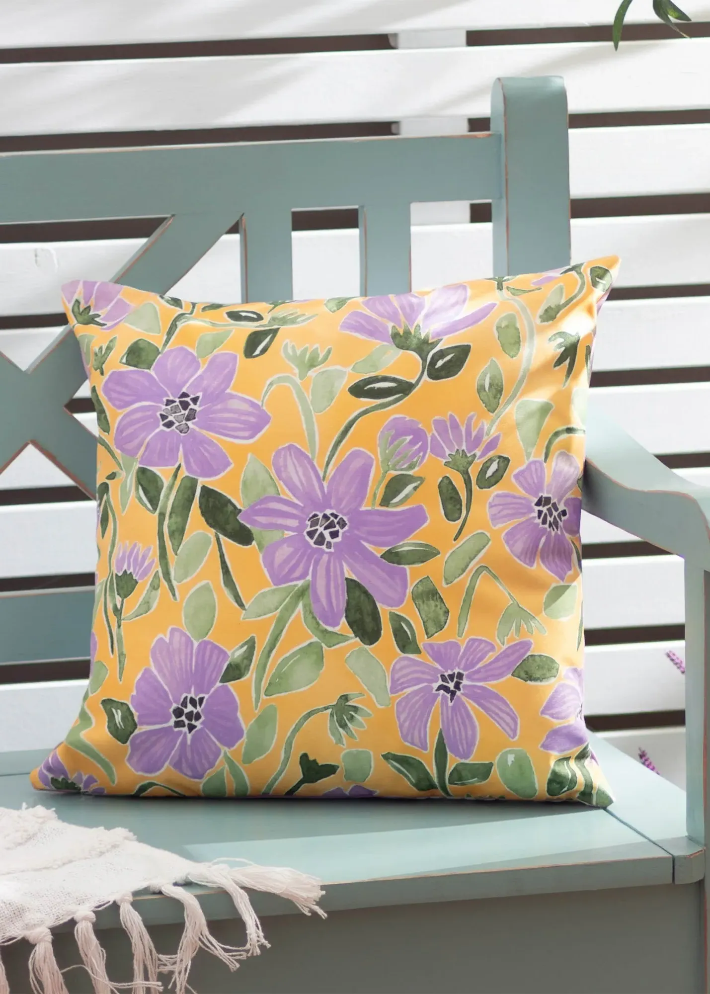 Floral Print Outdoor Cushion - Yellow, Polyester product