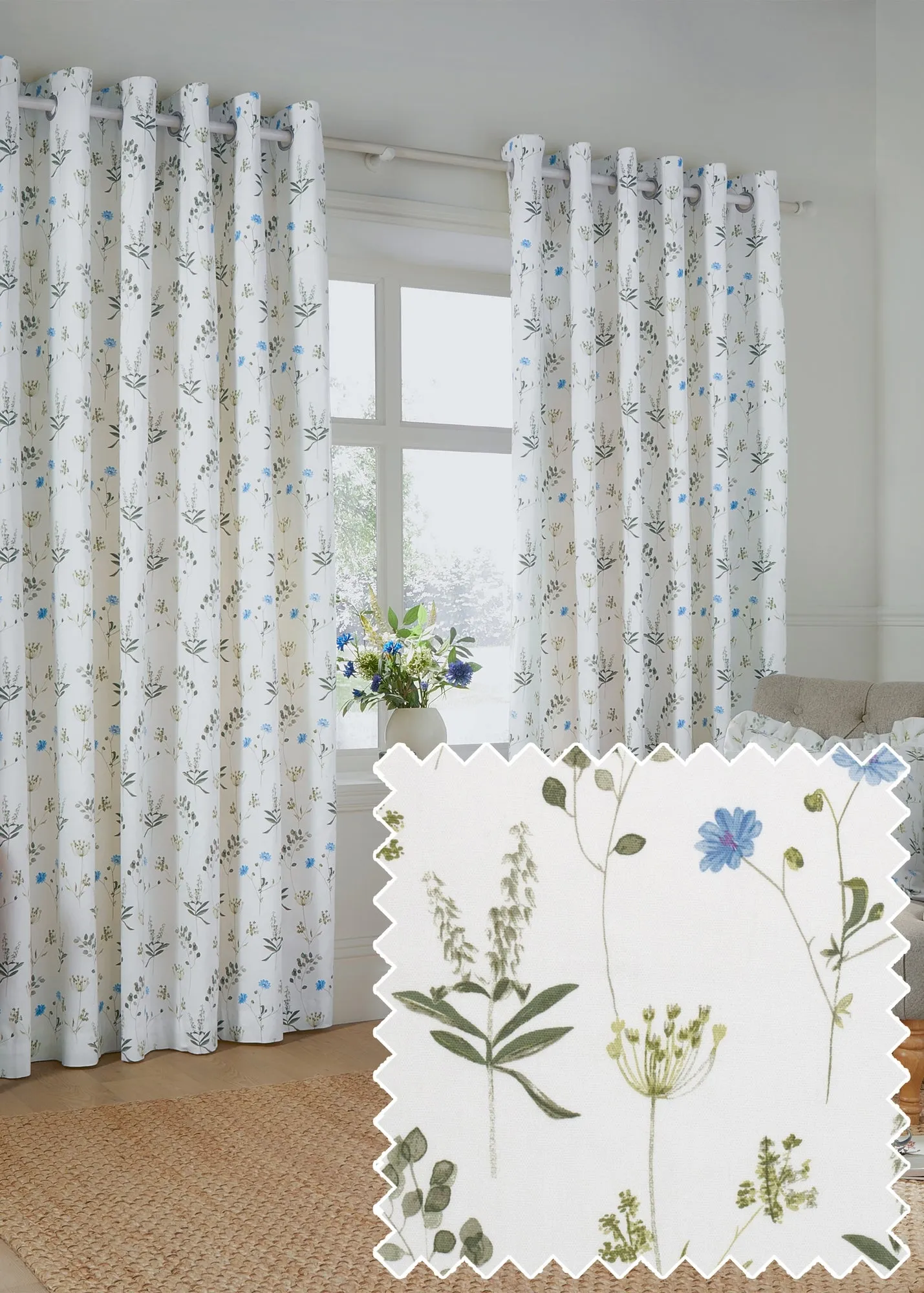Meadow Eyelet Curtain Pair Lined - White, Cotton product