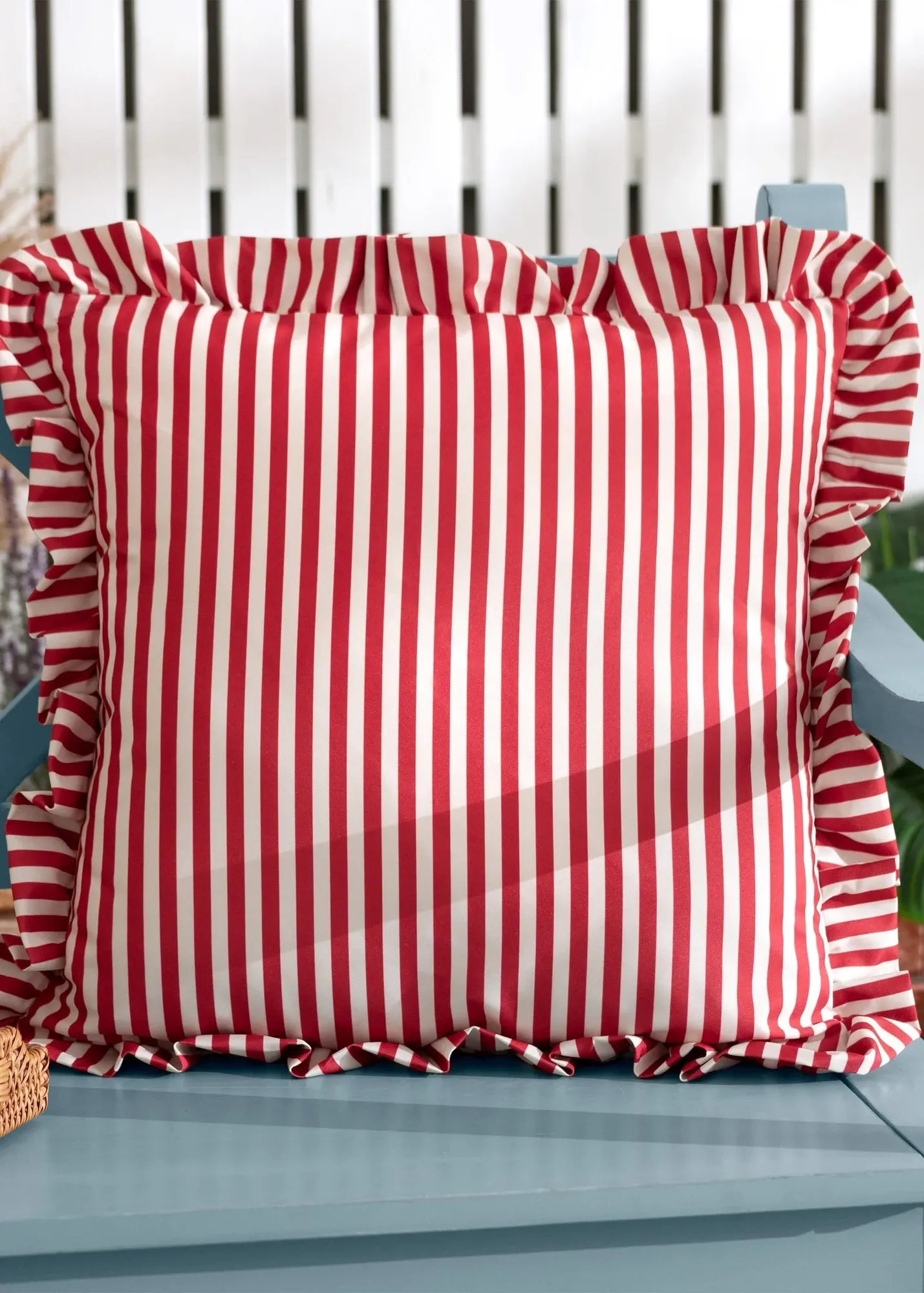 Millie Ruffle Striped Outdoor Cushion - Red, Polyester product