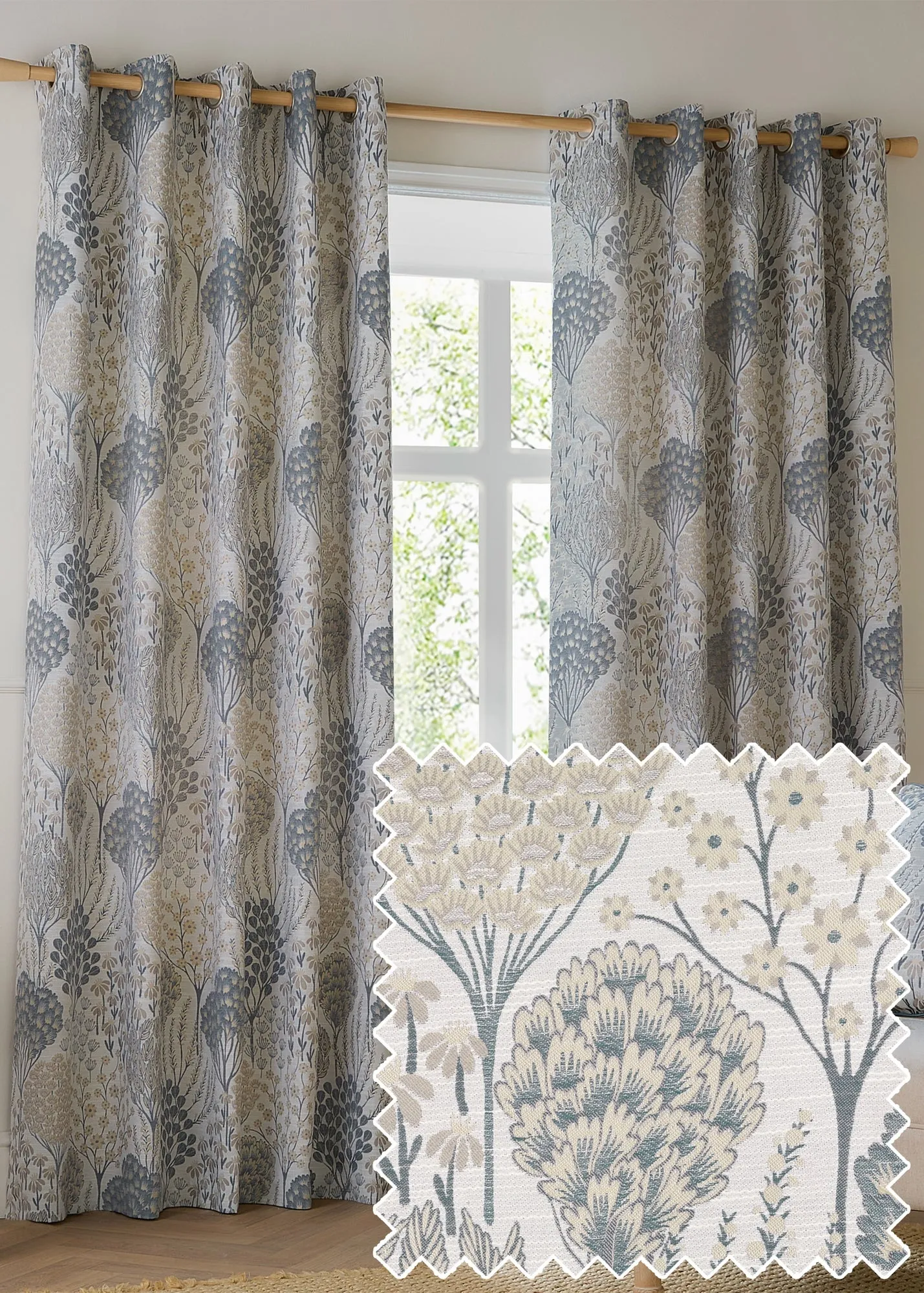 Ophelia Floral Jacquard Room Darkening Eyelet Curtain Pair - Natural, Polyester product