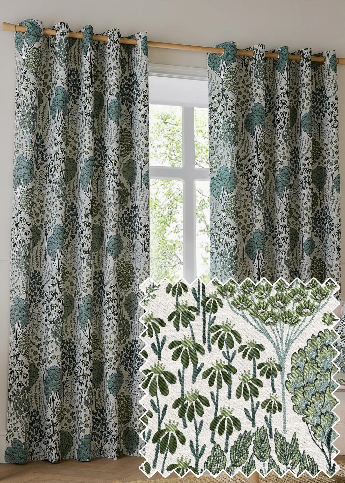 Ophelia Floral Jacquard Room Darkening Eyelet Curtain Pair - White, Polyester product