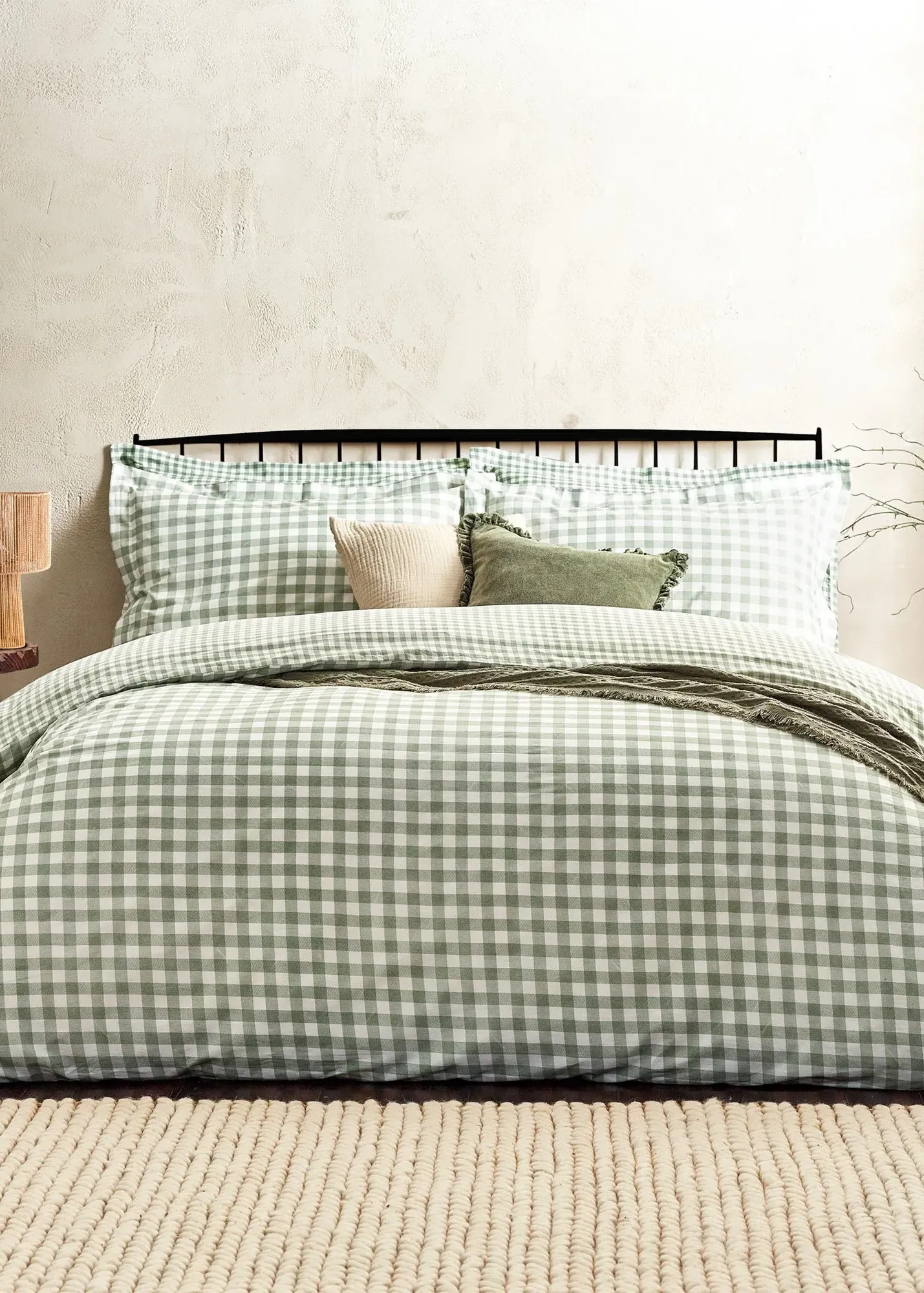 Barton Gingham Check Single Duvet Cover Set - Green, Cotton product