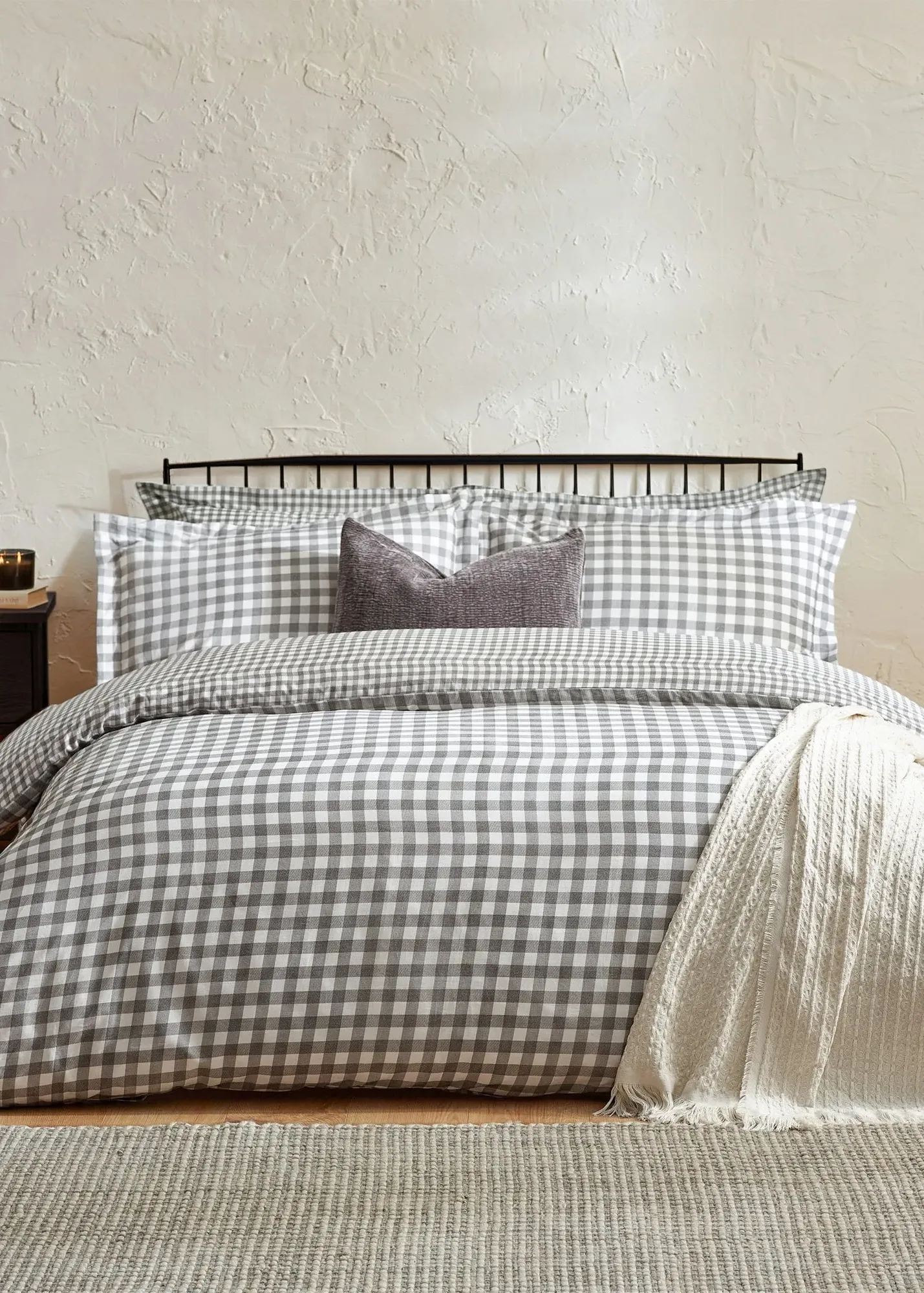 Barton Gingham Check Single Duvet Cover Set - Grey, Cotton product