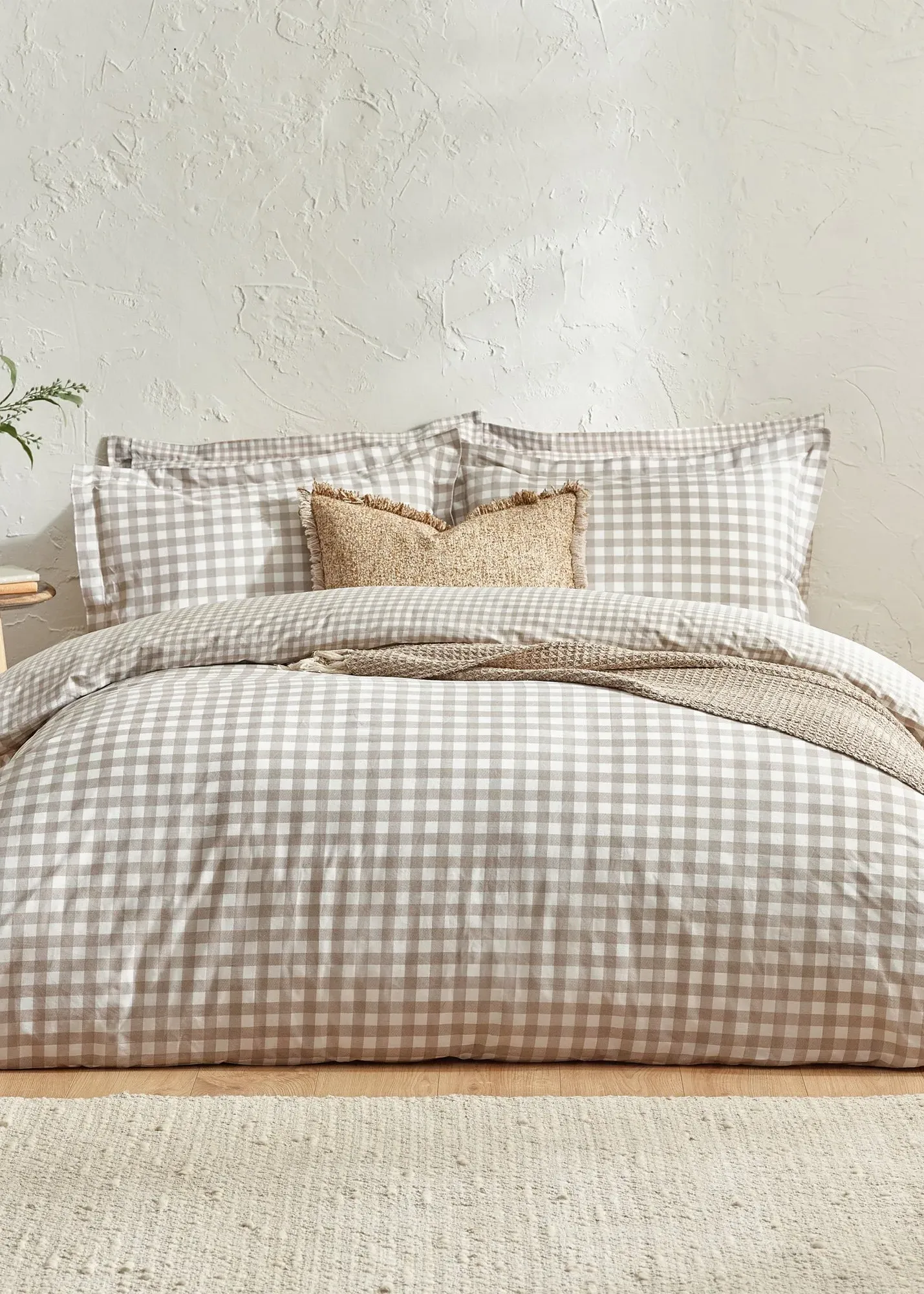 Barton Gingham Check Single Duvet Cover Set - Natural, Cotton product
