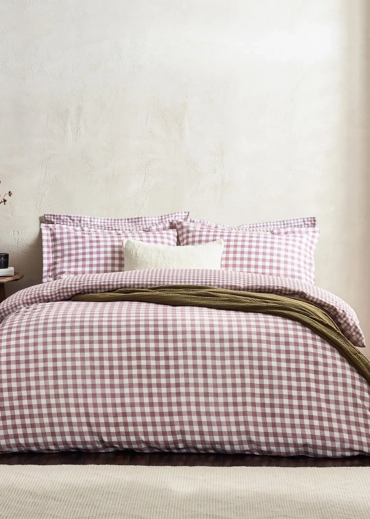 Barton Gingham Check Single Duvet Cover Set - Red, Cotton product