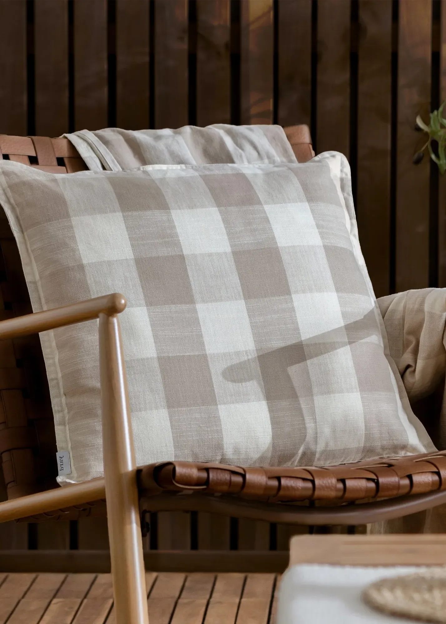 Chesil Check Outdoor Cushion - Natural, Cotton product