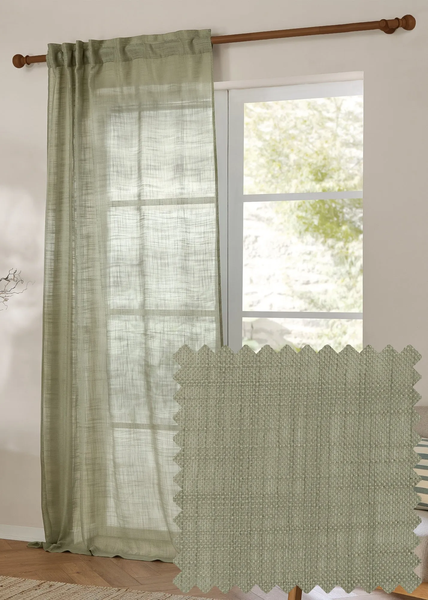 Cirrus Woven Eucalyptus Sheer Panel - Green, Polyester product