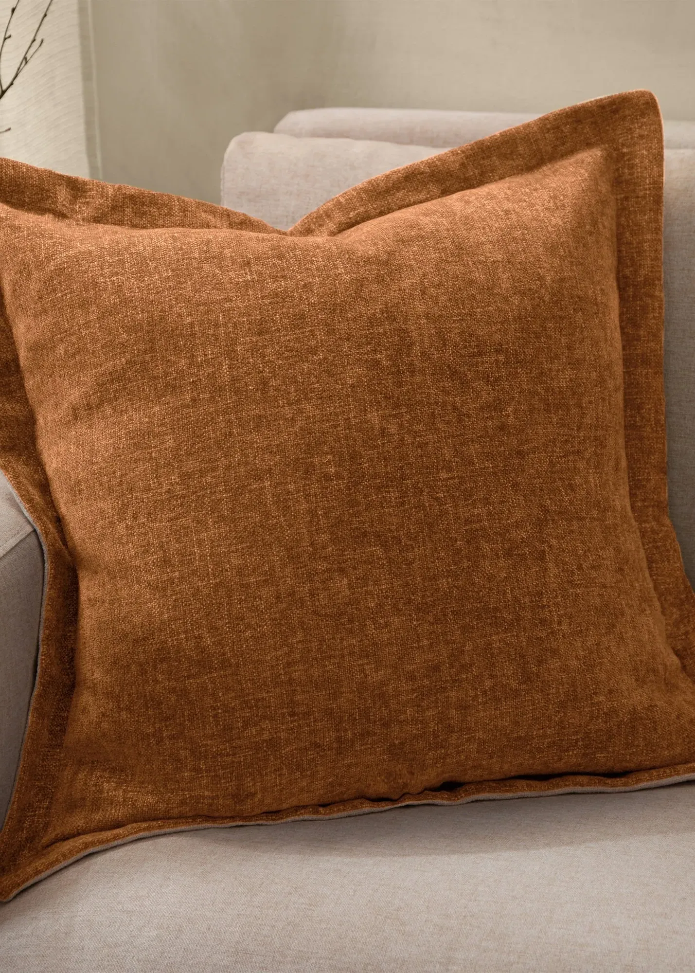 Dune Chenille Cushion with Oxford Border - Brown, Velvet Chenille product