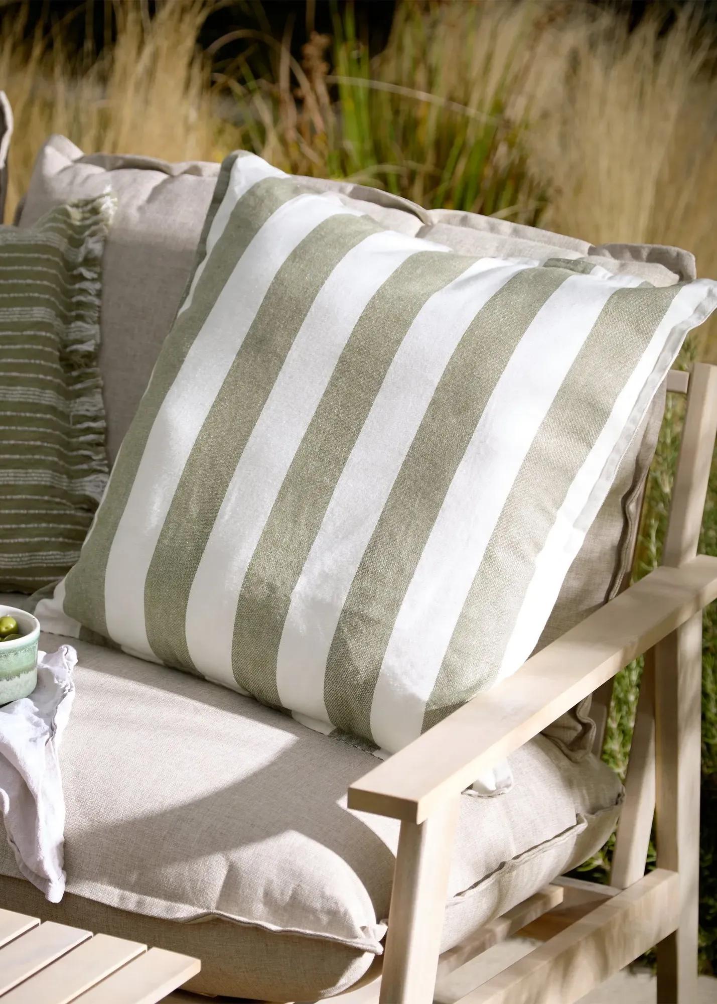 Hayle Reversible Stripe Outdoor Cushion - Green, Cotton product