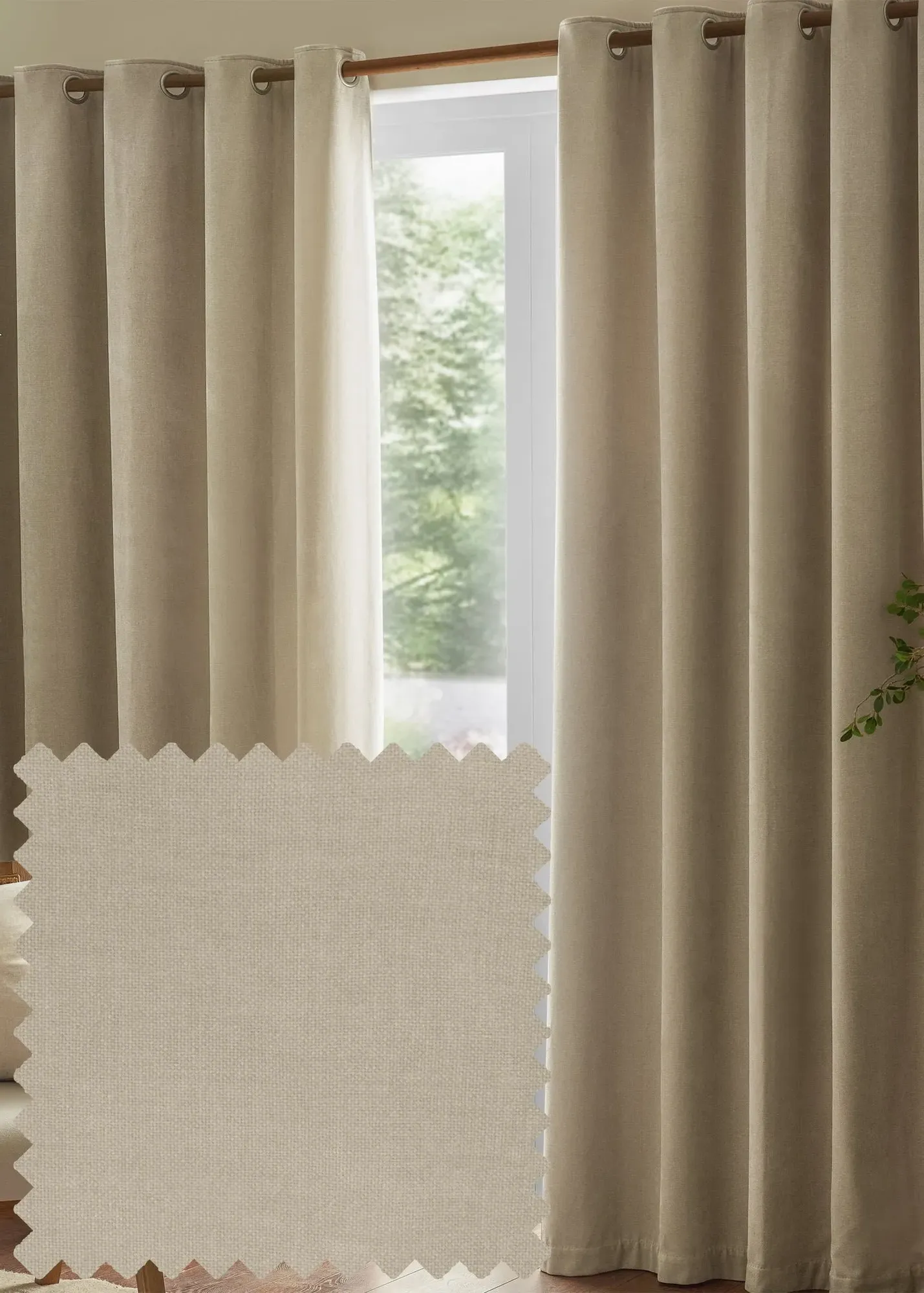 Heavy Chenille Velvet Eyelet Curtain Pair - White, Polyester product