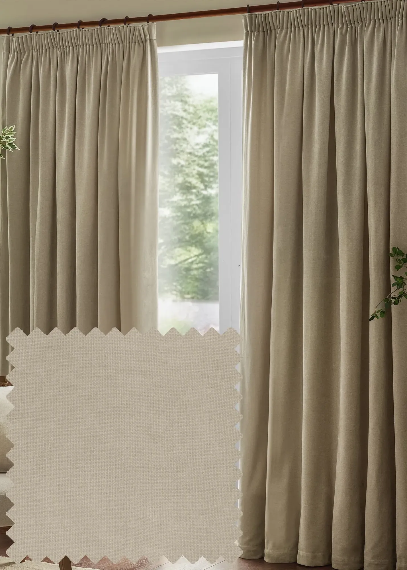 Heavy Chenille Velvet Pencil Pleat Curtain Pair - White, Polyester product
