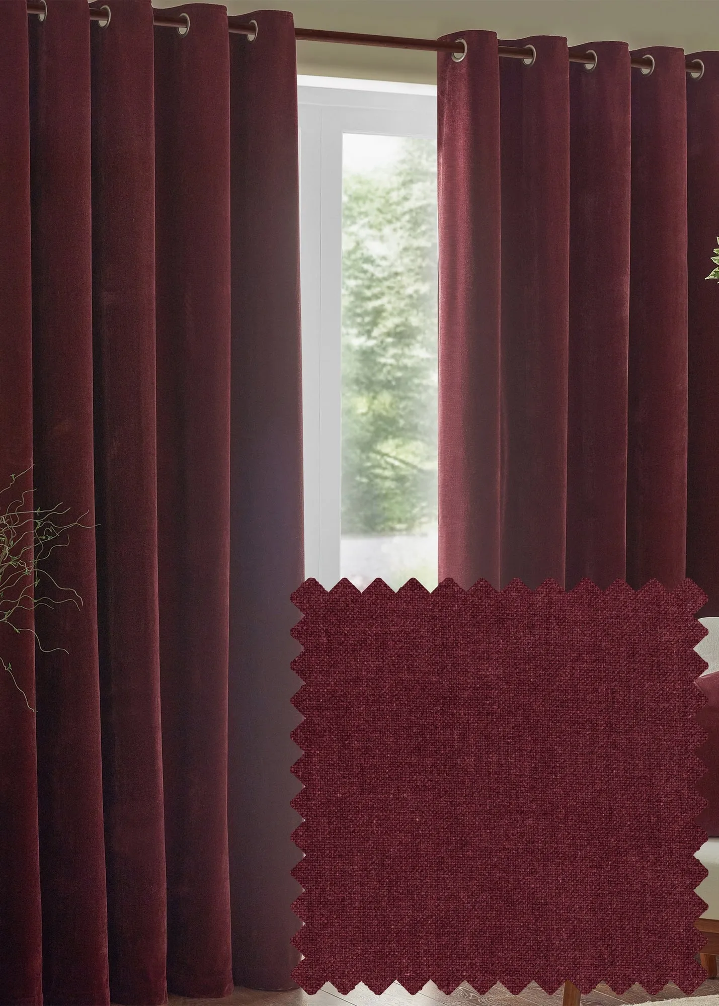 Heavy Chenille Velvet Room Darkening Eyelet Curtain Pair - Red, Polyester product
