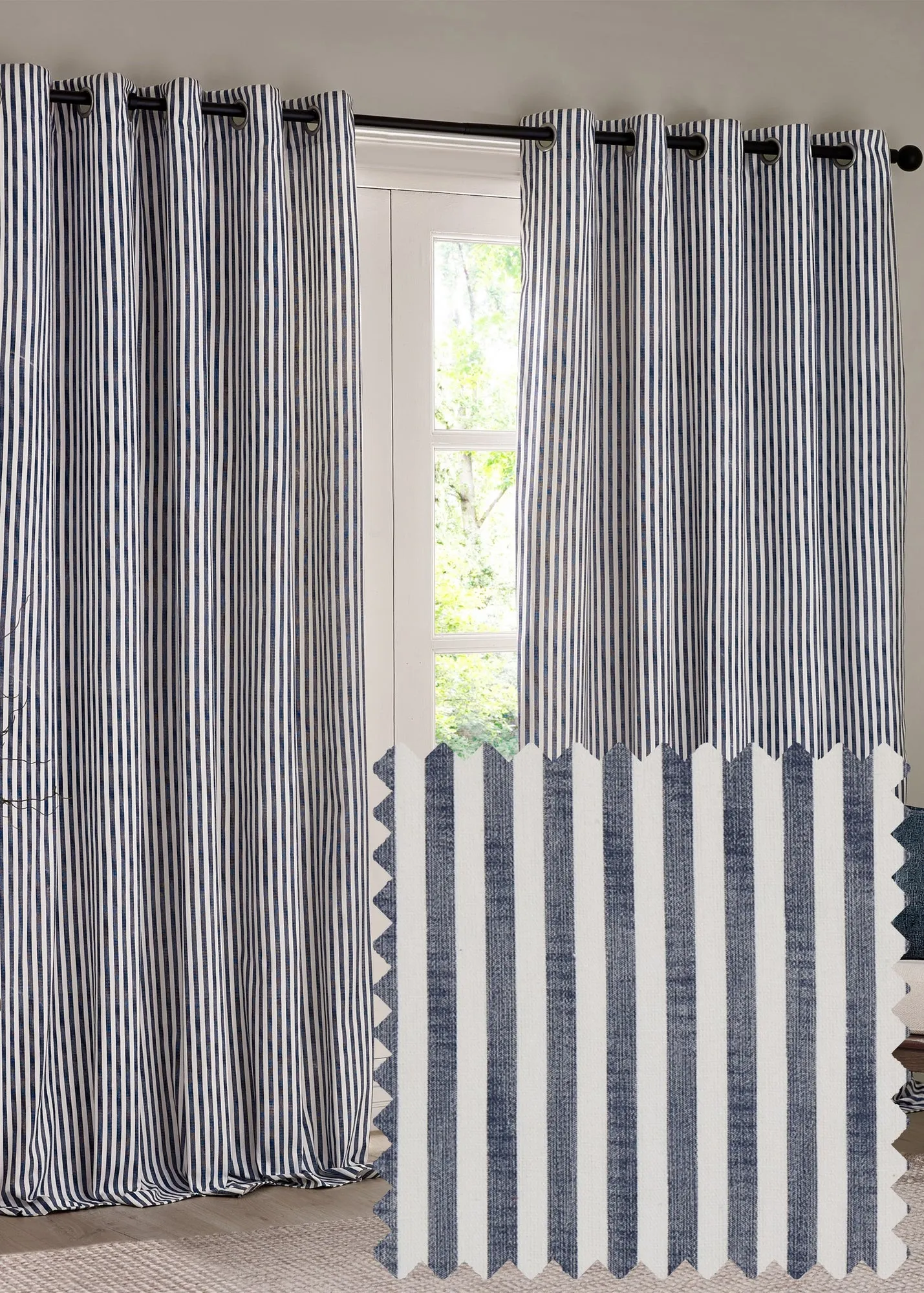 Hebden Blackout Eyelet Curtain Pair - Navy, Cotton product