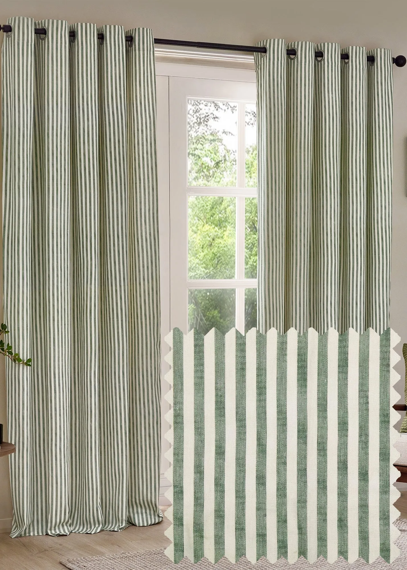 Hebden Blackout Forest Eyelet Curtain Pair - Green, Cotton product