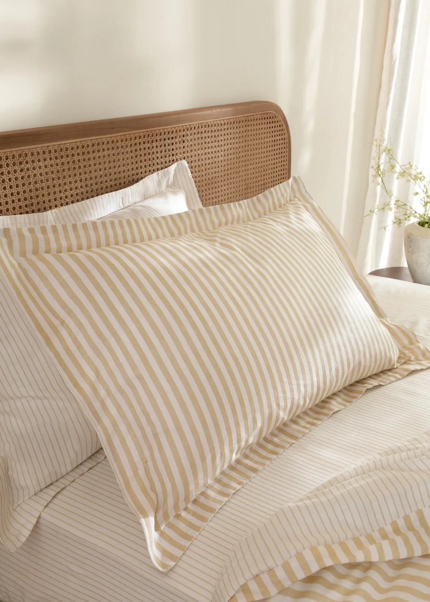 Hebden Melange Stripe Pillowcase Pair - Yellow, Cotton product