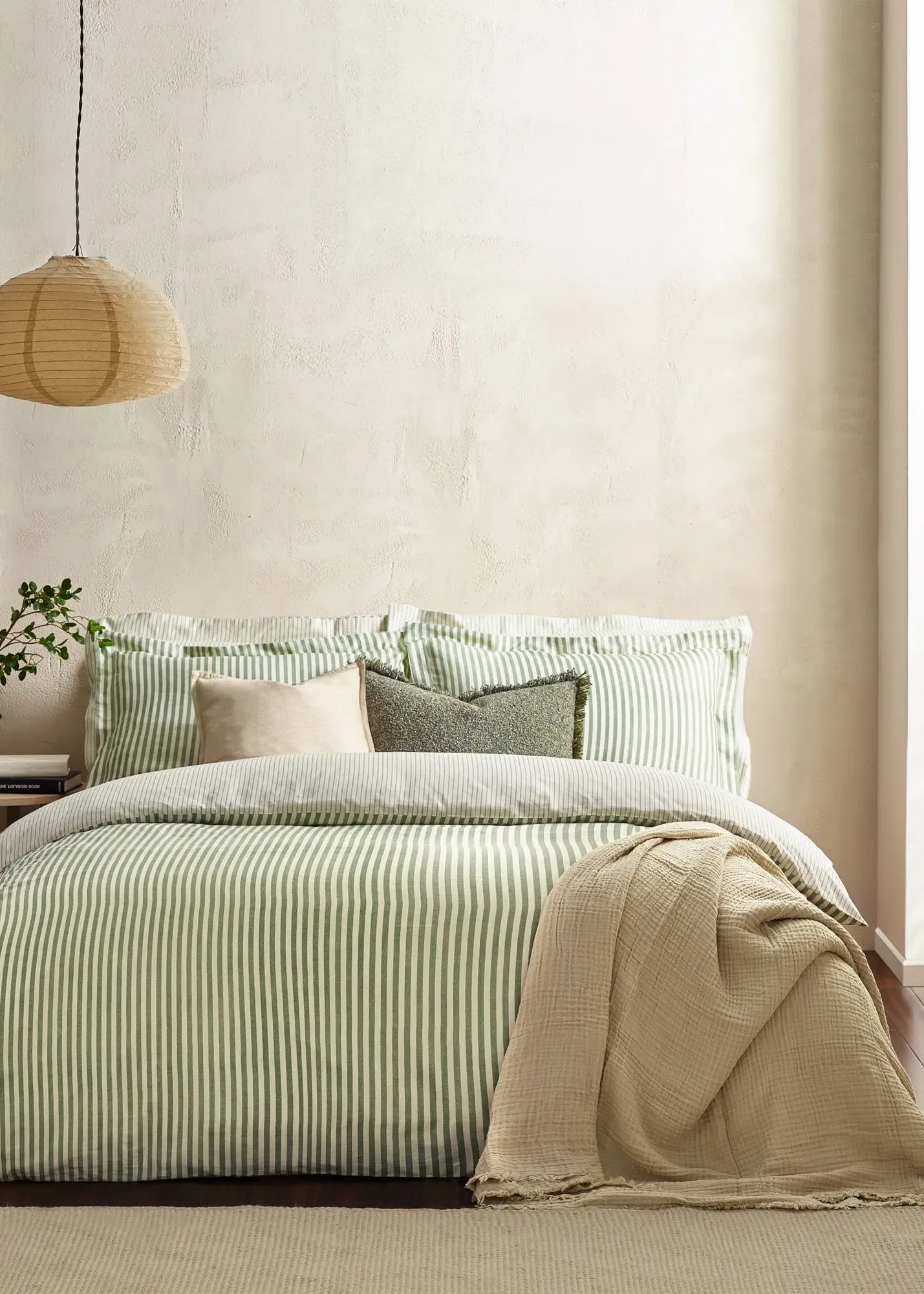 Hebden Melange Stripe Single Duvet Cover Set - Green, Cotton product
