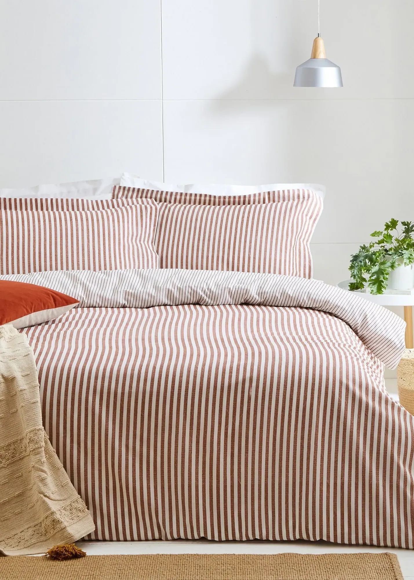 Hebden Melange Stripe Single Duvet Cover Set - Orange, Cotton product