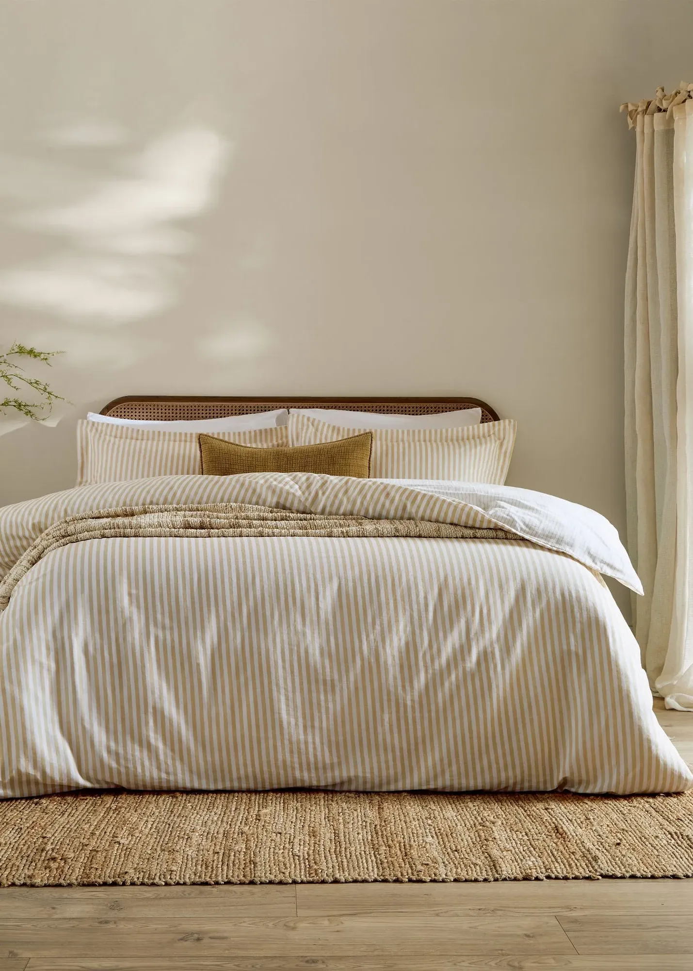 Hebden Melange Stripe Single Duvet Cover Set - Yellow, Cotton product