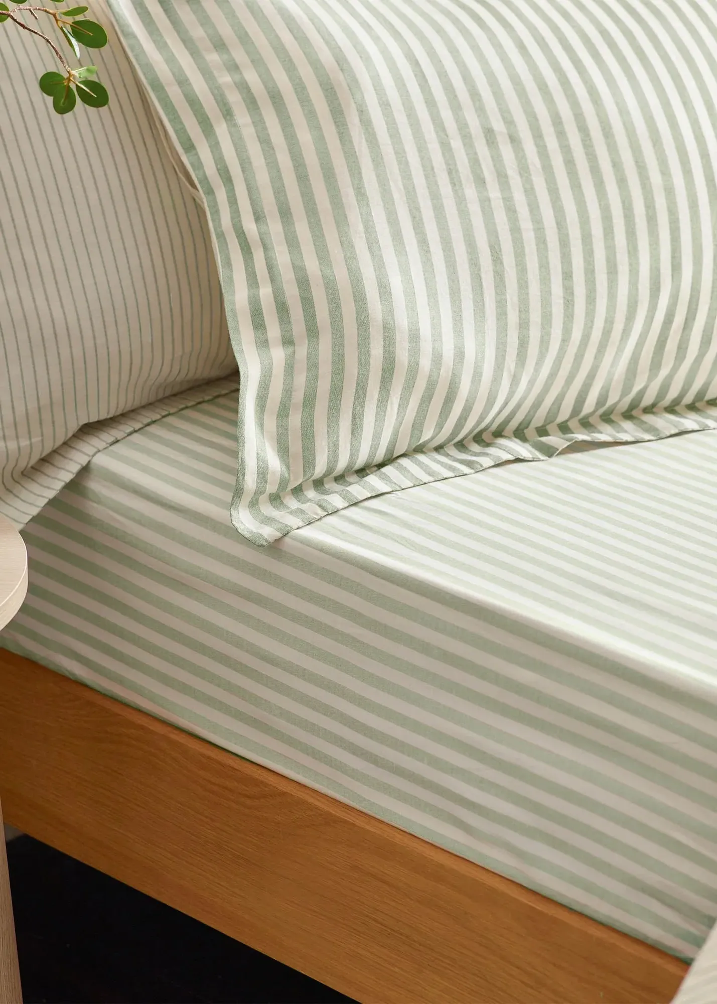 Hebden Melange Stripe Single Fitted Sheet - Green, Cotton product
