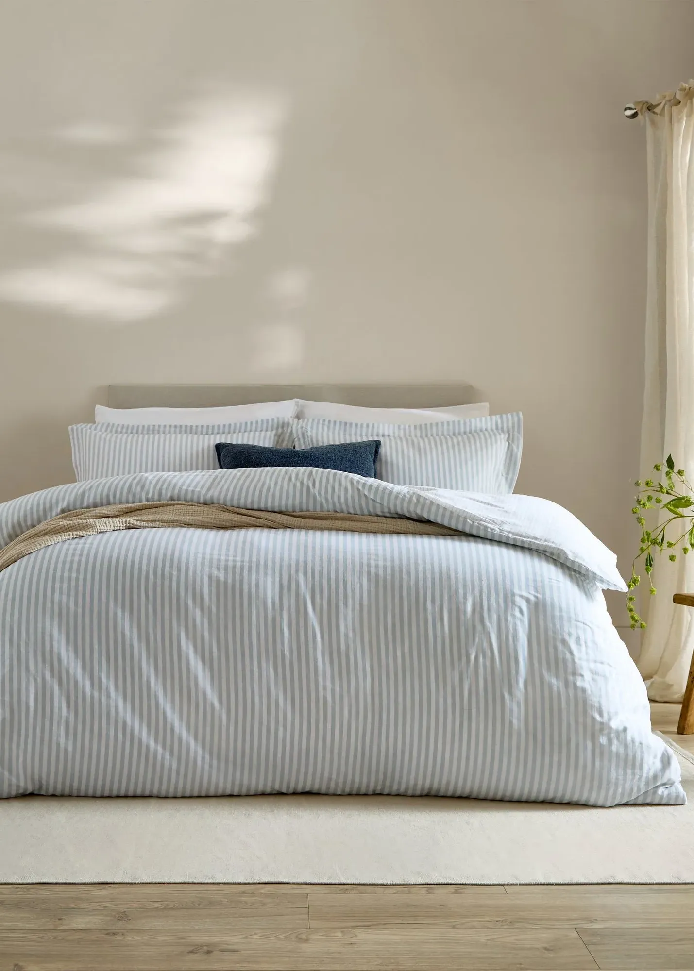 Hebden Melange Stripe Super King Size Duvet Cover Set - Blue, Cotton product