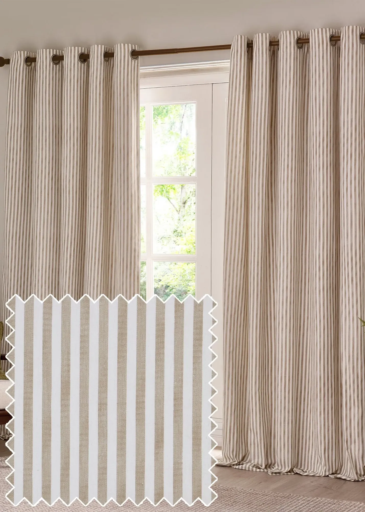 Hebden Stripe Eyelet Curtains Lined - Natural, Cotton product