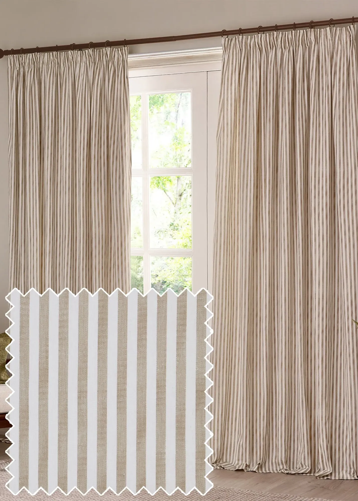 Hebden Stripe Pencil Pleat Curtains 46x54" - Natural, Cotton product