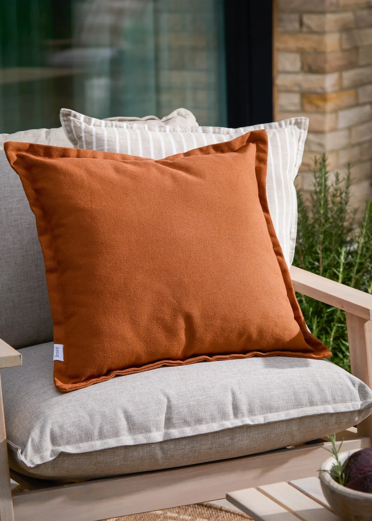 Holmfirth Canvas Outdoor Cushion with Oxford Border - Brown, Polyester product