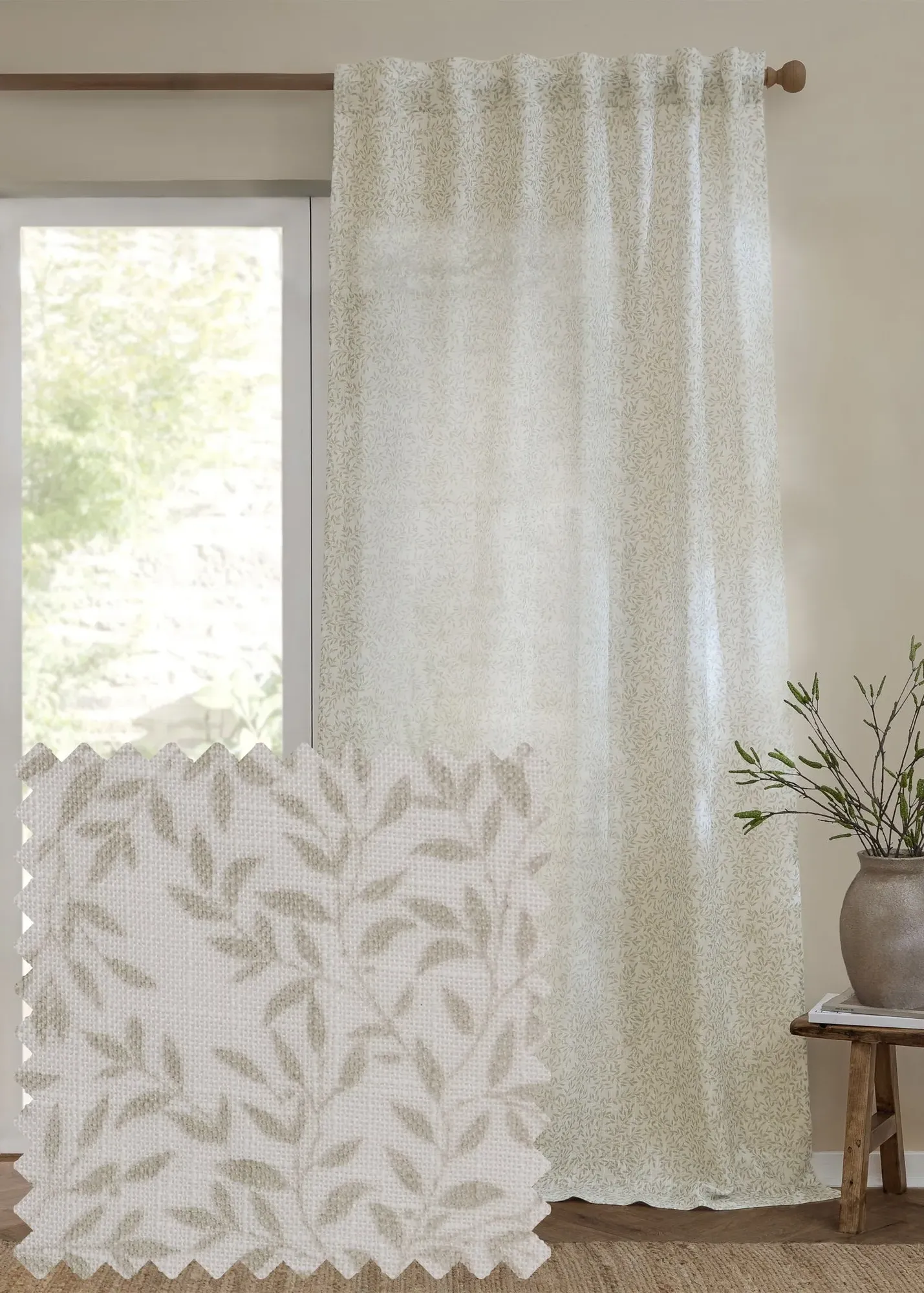 Perrie Leaf Sheer Woven Panel - Natural, Polyester product