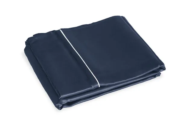 Double Pure Silk Flat Sheet with Ivory Piping - Midnight Blue product