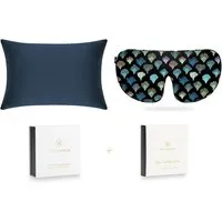 Midnight Blue & Dark Aqua Fans Silk Sleep Gift Set - Standard alternate view