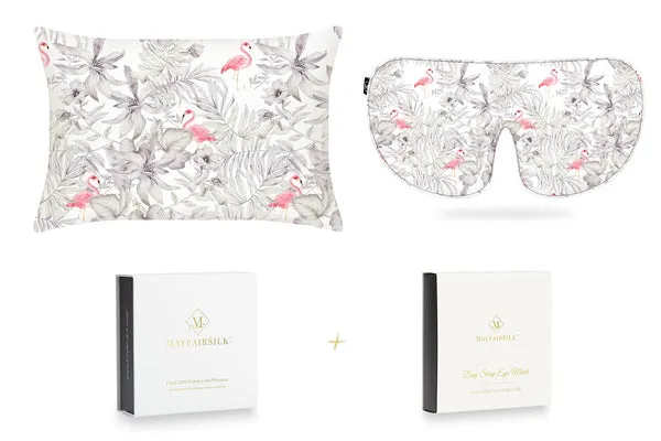 Standard Silk Sleep Gift Set - Flamingos, Mulberry