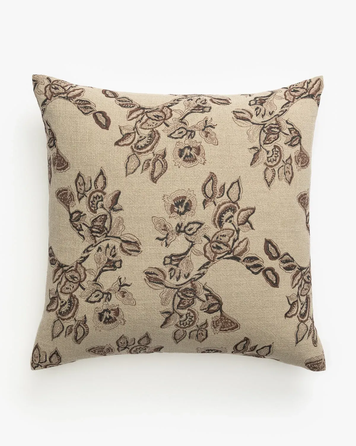 Amelia Floral Pillow Cover - Tan, Cotton Linen product