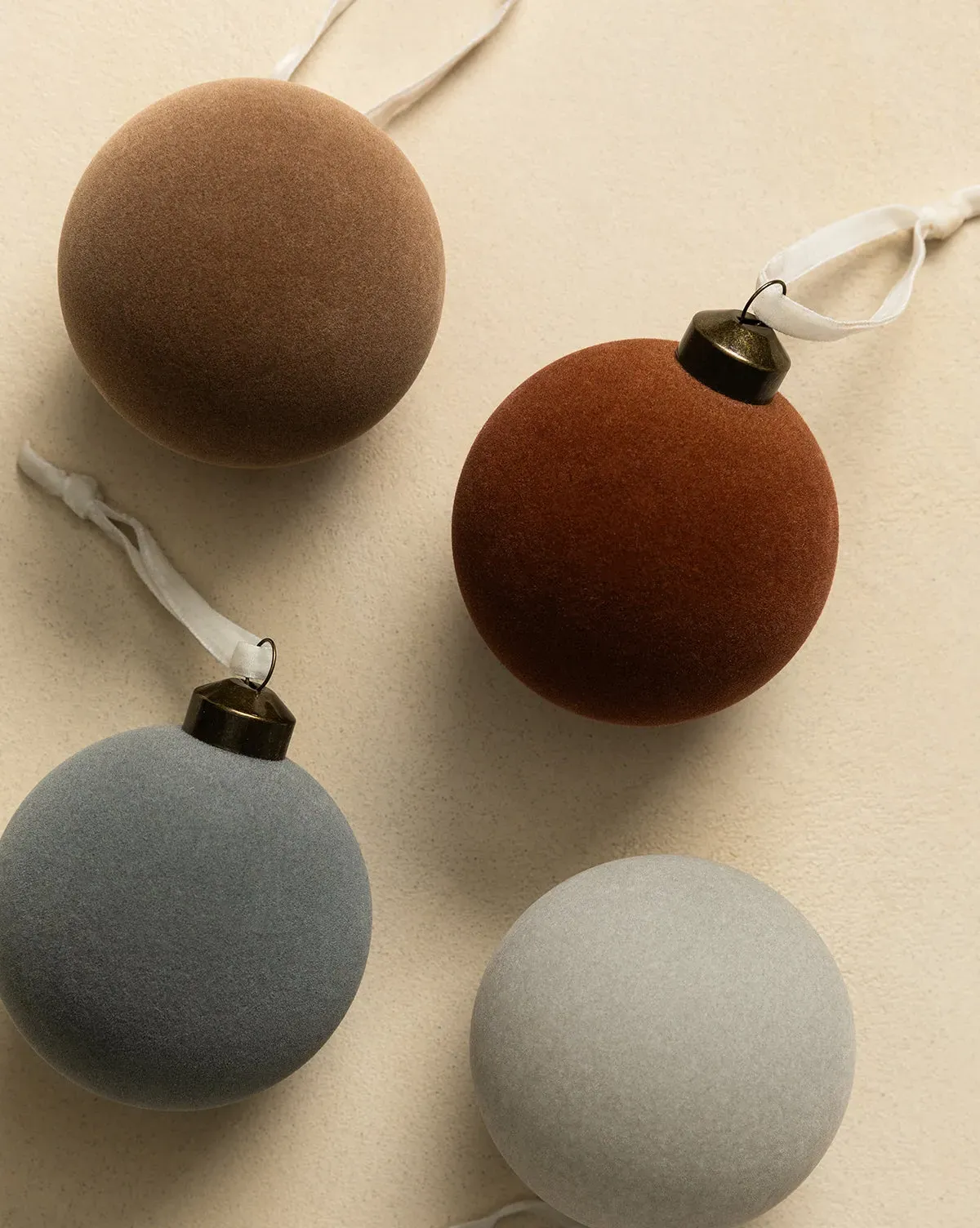 Assorted Flocked Baubles Set of 4 - Glass product