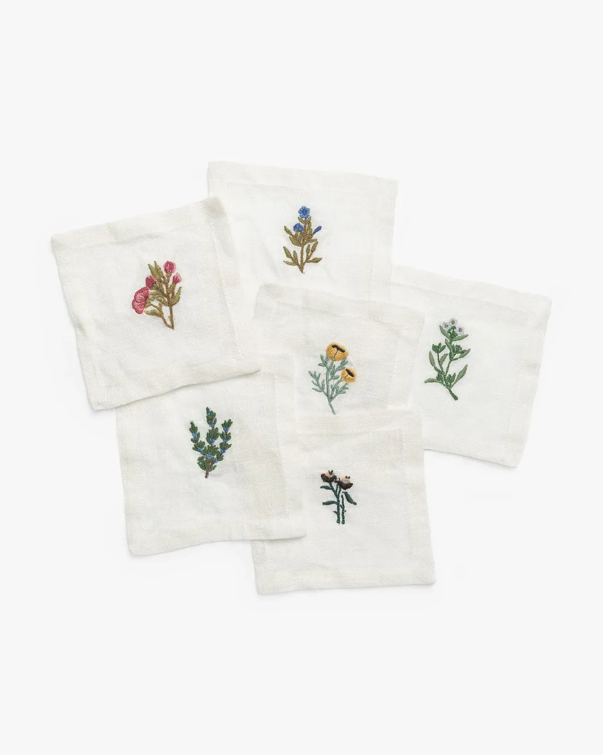 Assorted Floral Motif Cocktail Napkins Set of 6 - Linen product