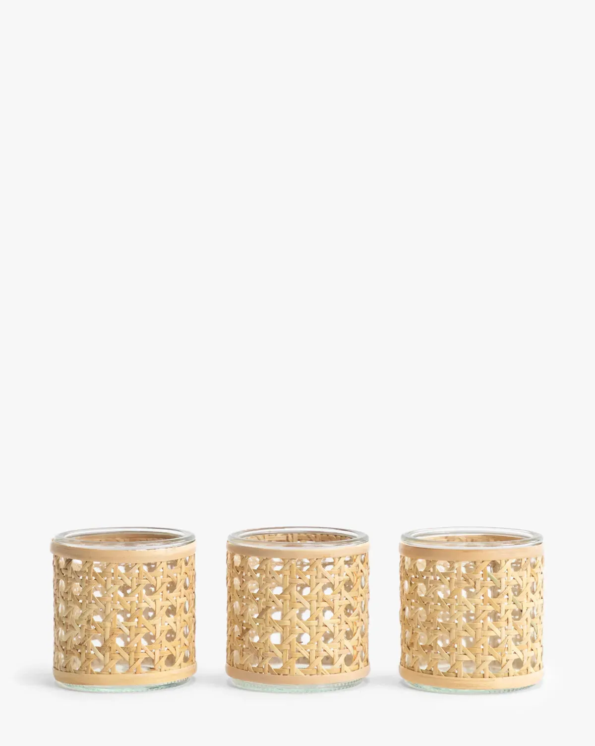 Cane Tealight Candleholder Set of 3 - Cane, Glass product