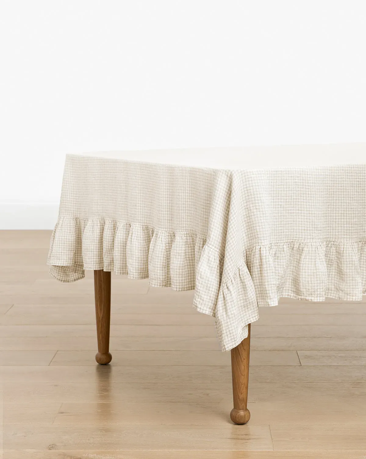 Catania Linen Ruffle Tablecloth - Neutral Gingham product