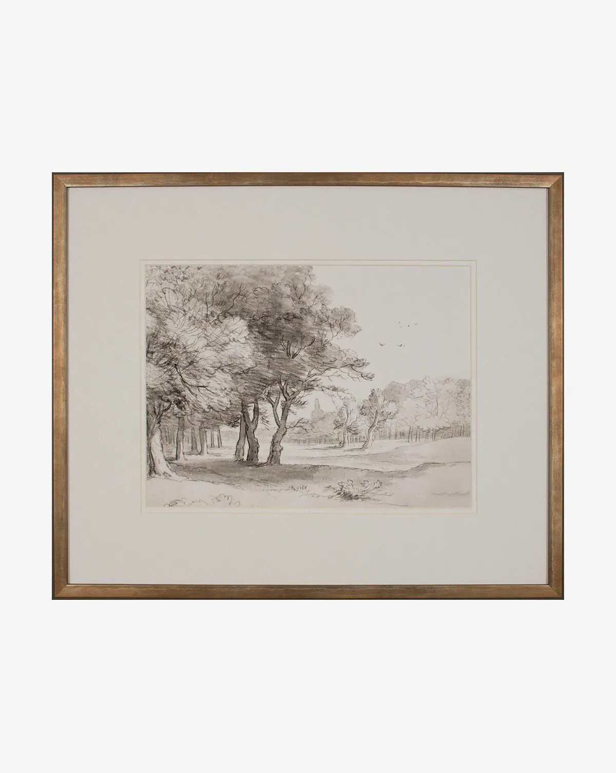 Countryside Drawing Giclee Print - Gold, Wood product