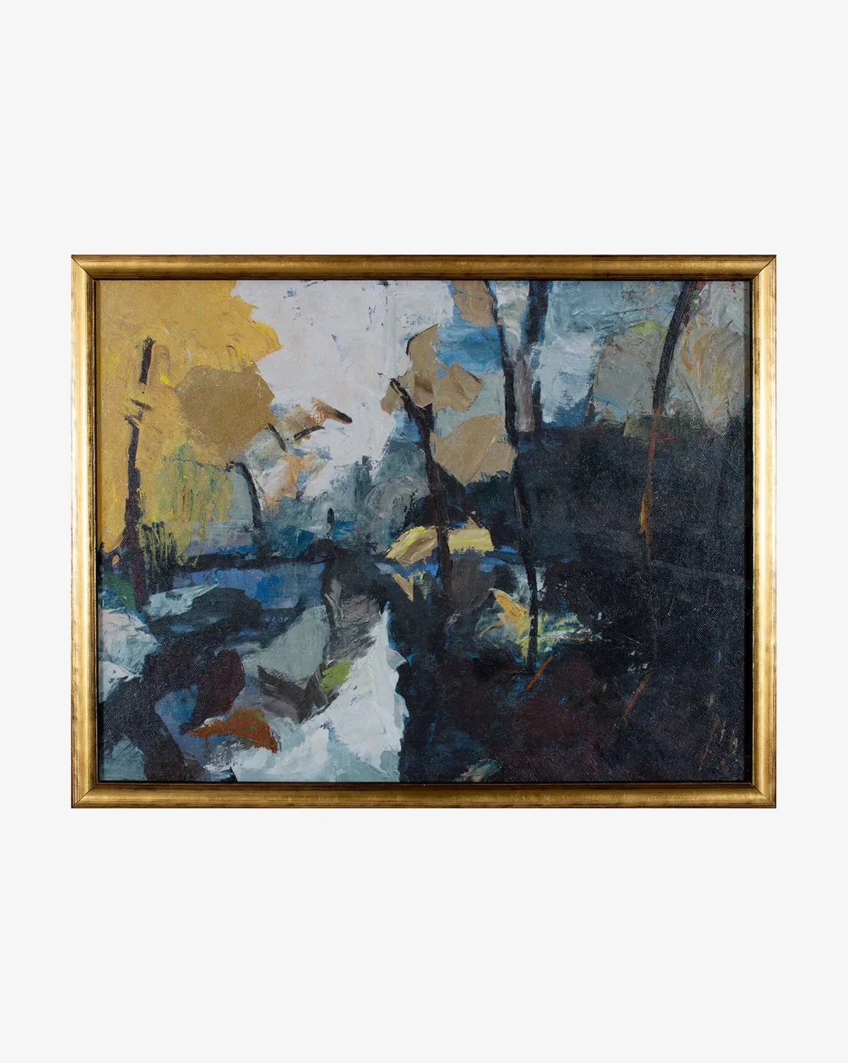 Dark Blue Abstract Artwork - Gold Frame, Canvas product