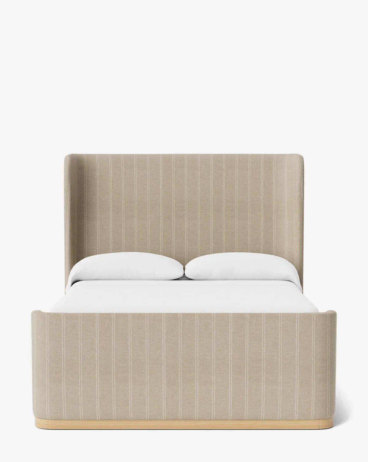 Denning Queen Size Upholstered Bed Frame - Oatmeal & Ivory Stripe, Linen product