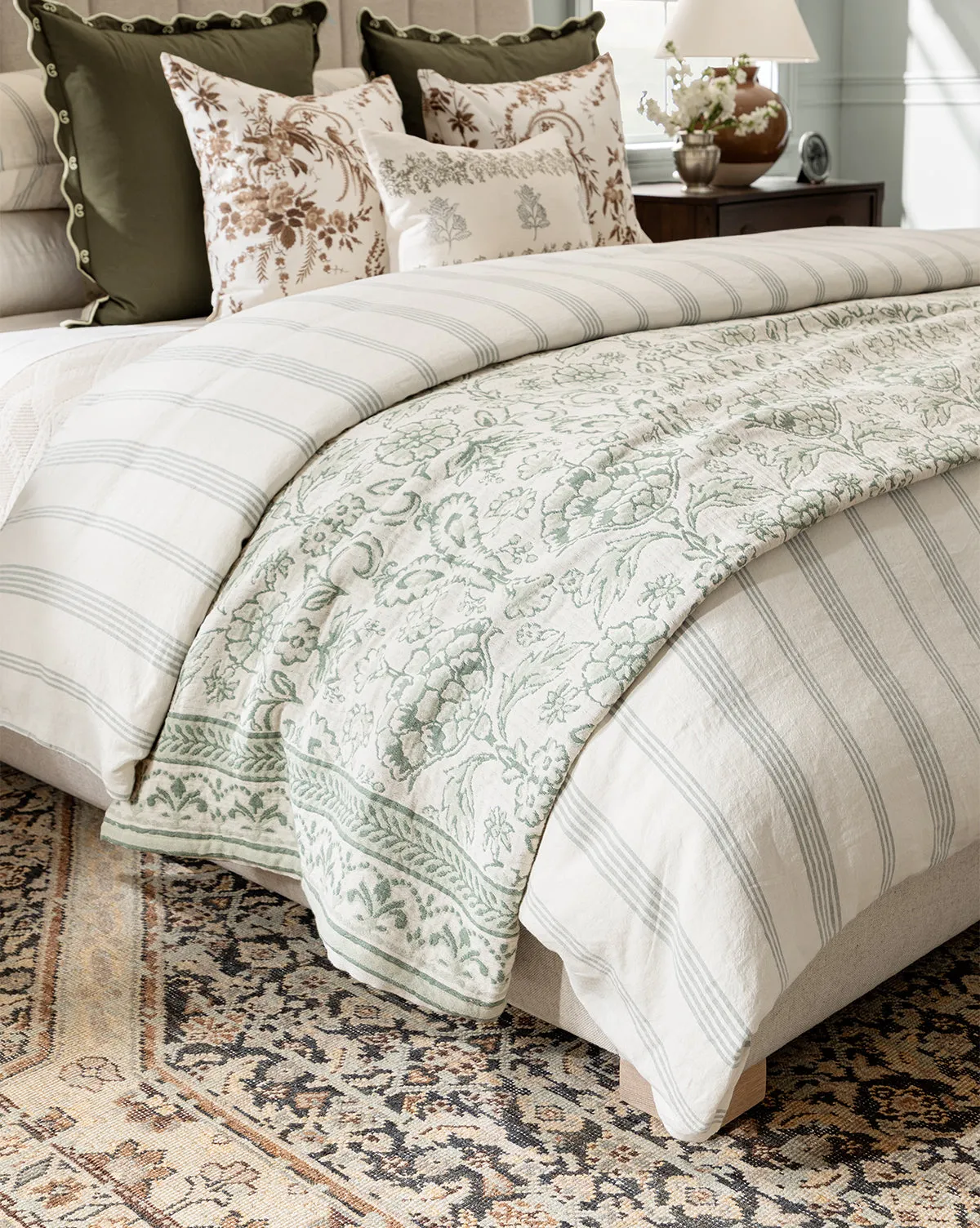 Ellerby Twin Striped Duvet Cover - Green, Linen product
