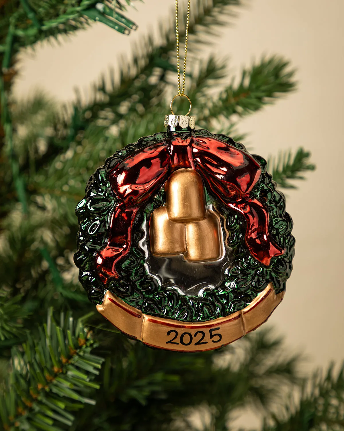 Festive Wreath Ornament with Bells & Velvet Bow product
