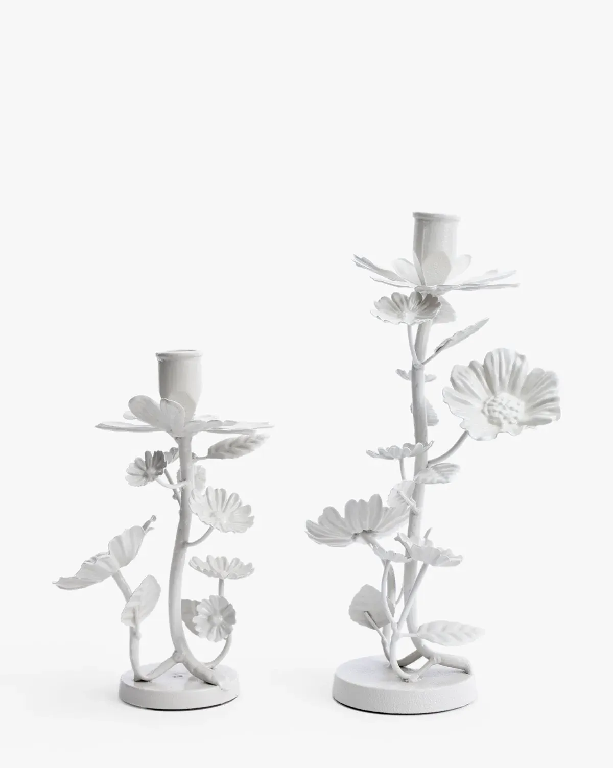 Floral Taper Holders Set of 2 - White, Metal product
