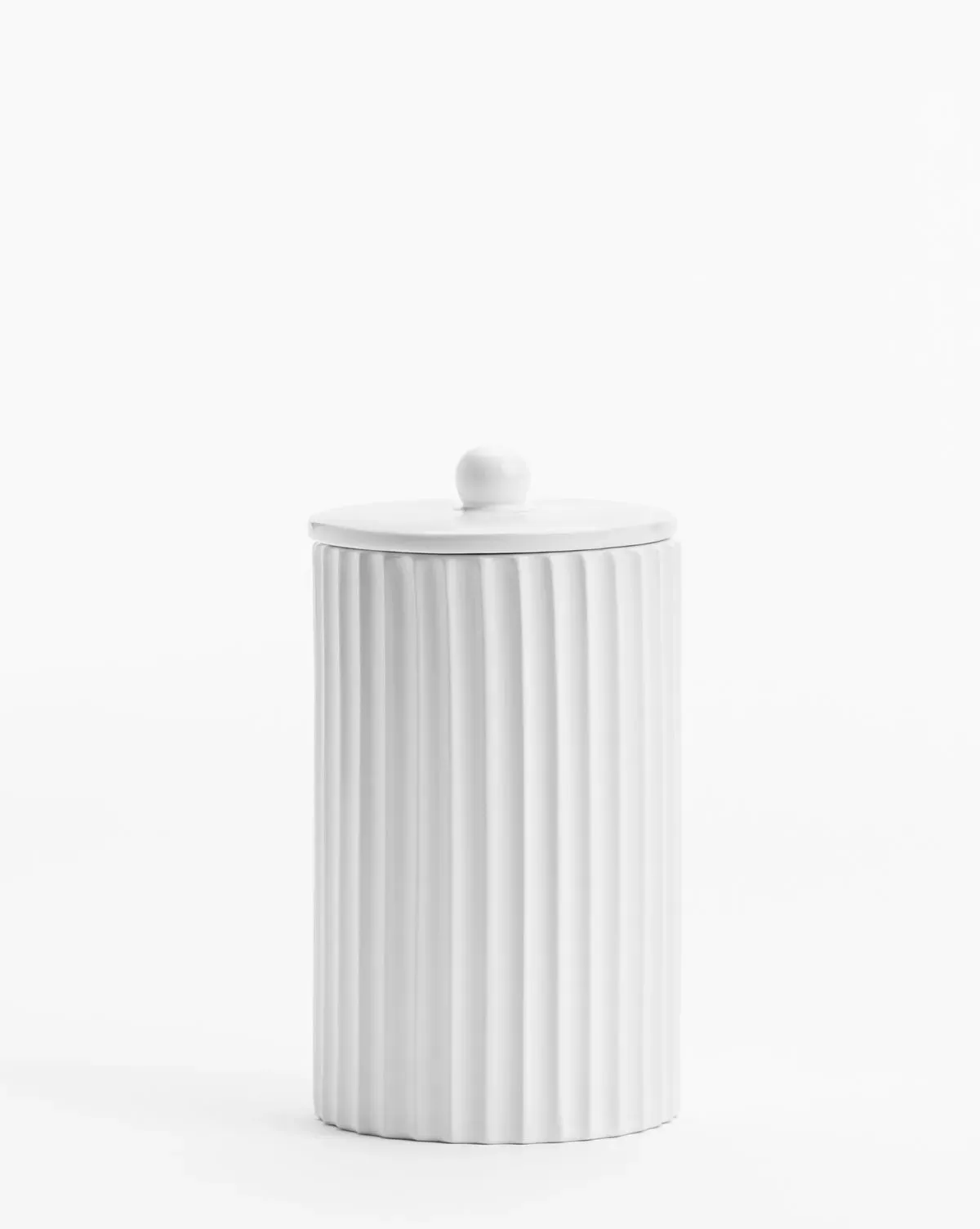 Fluted Small Lidded Bathroom Canister - White, Ceramic product