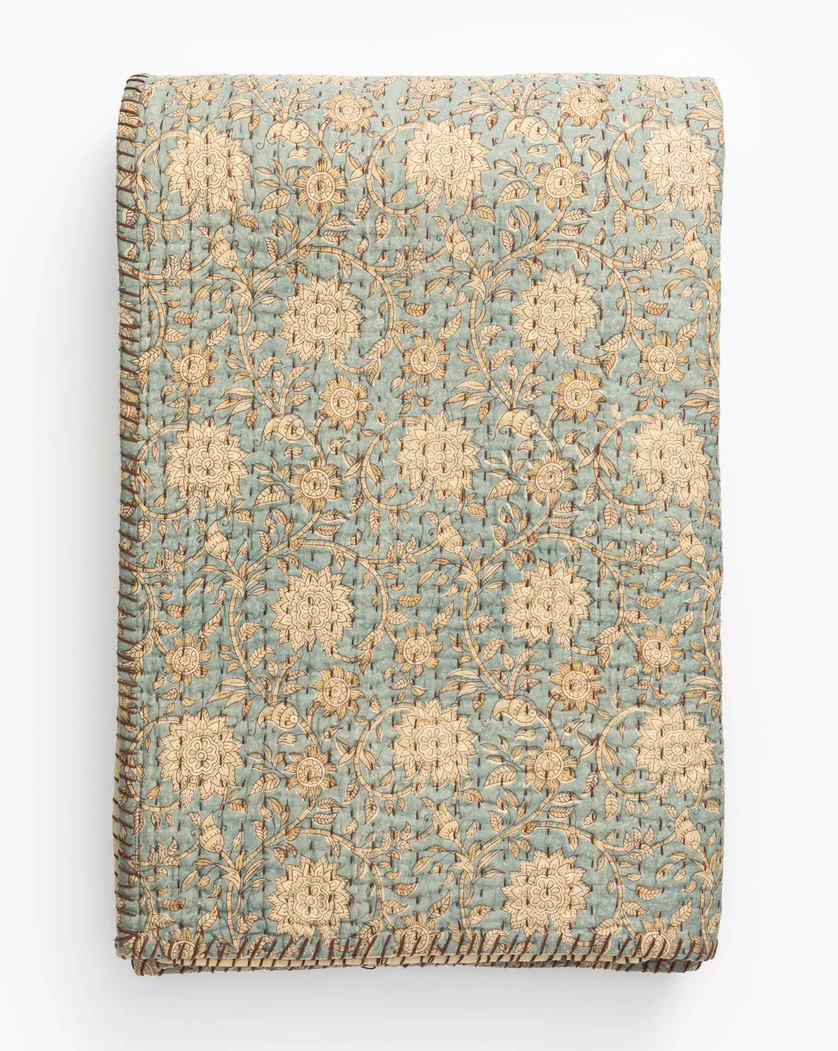 Gabriella Block Print Full/Queen Quilt - Blue, Cotton product