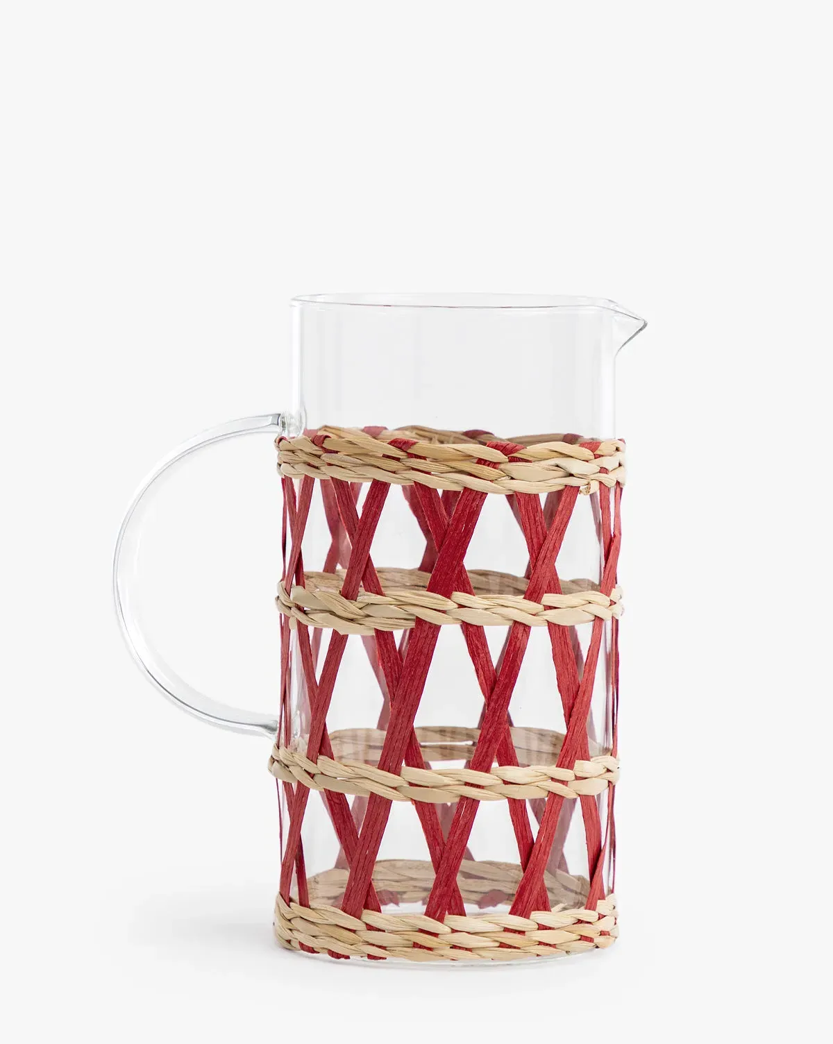 Glass Pitcher with Raffia Sleeve - Red, Glass product