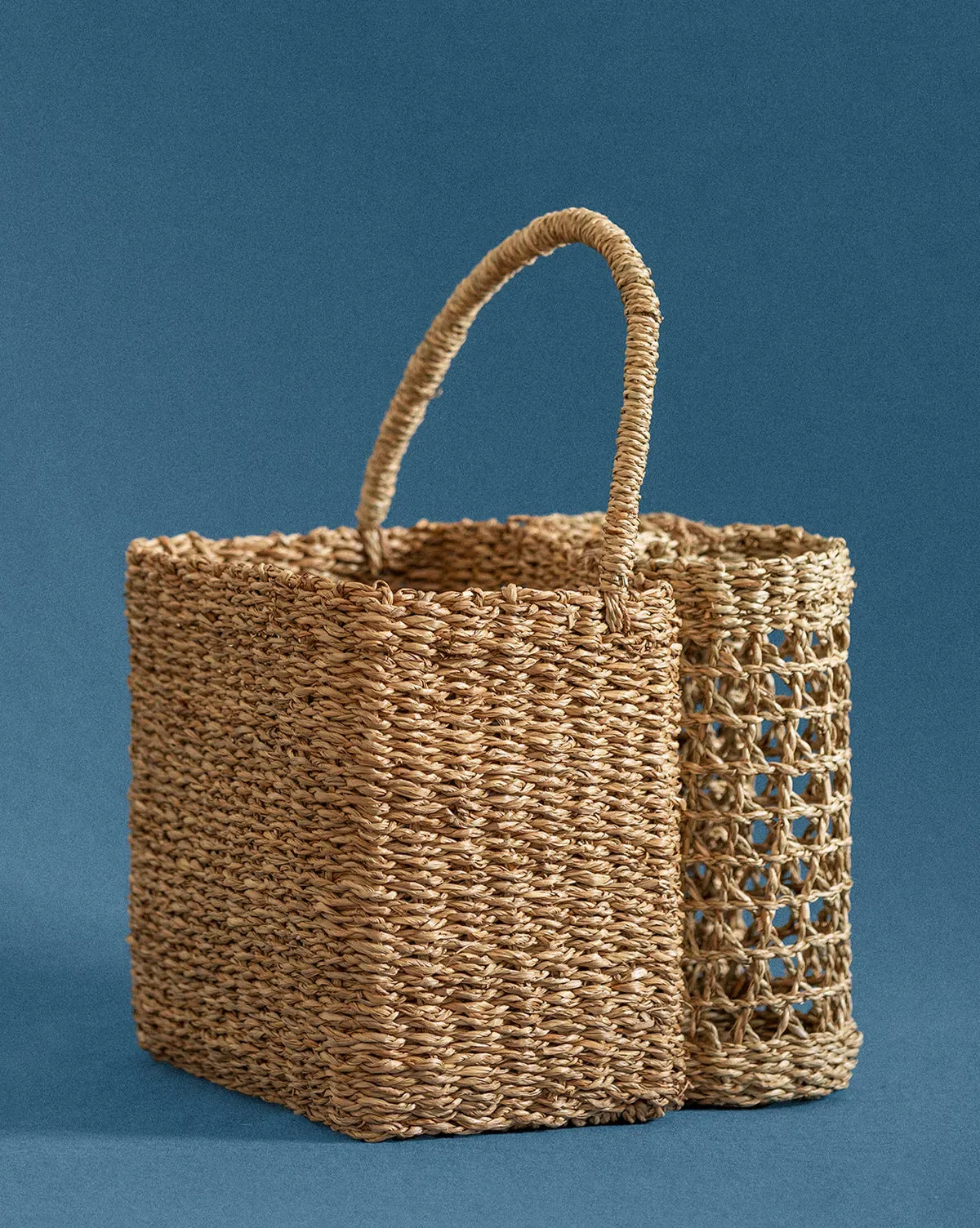 Hand-Woven Seagrass Basket with Handle & Bottle Holder product
