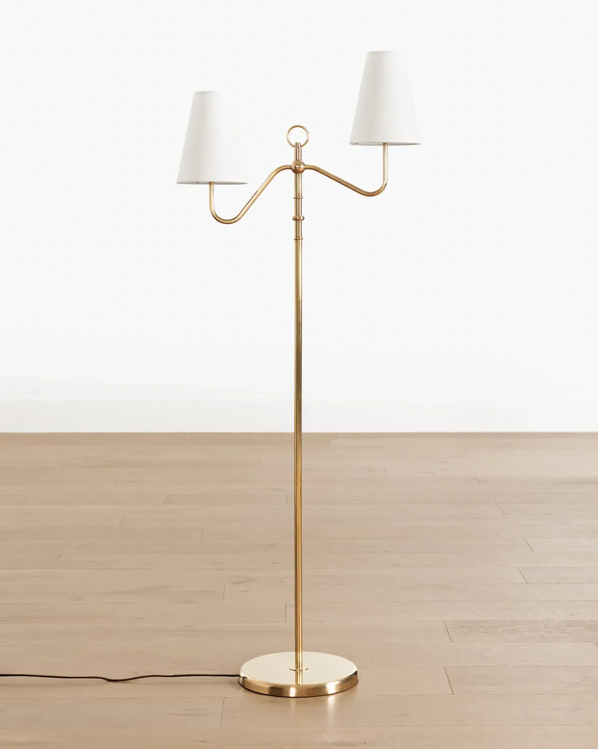 Holloway Double-Arm Floor Lamp - Antique Brass, Linen product